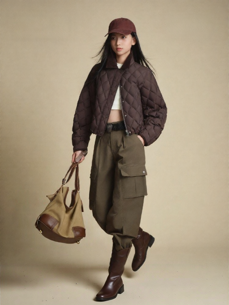 New Women Short Barn Style Quilted Slim Fit Retro Down Jacket Presyo  8,421 Piso*Libreng Shipping