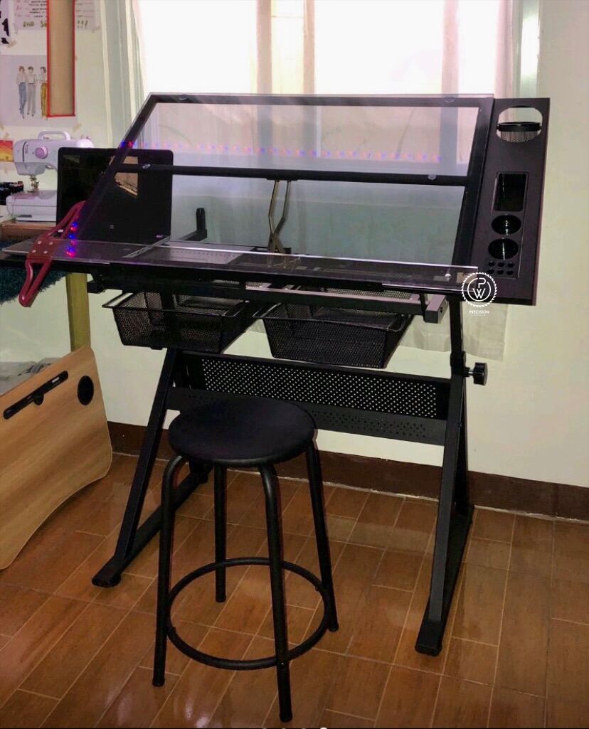 ON HAND, GLASS DRAFTING TABLE WITH FREE CHAIR, PREMIUM QUALITY, PRECISION WOODWORKS, DRAWING TABLE, ENGINEERING ARCHITECTURE