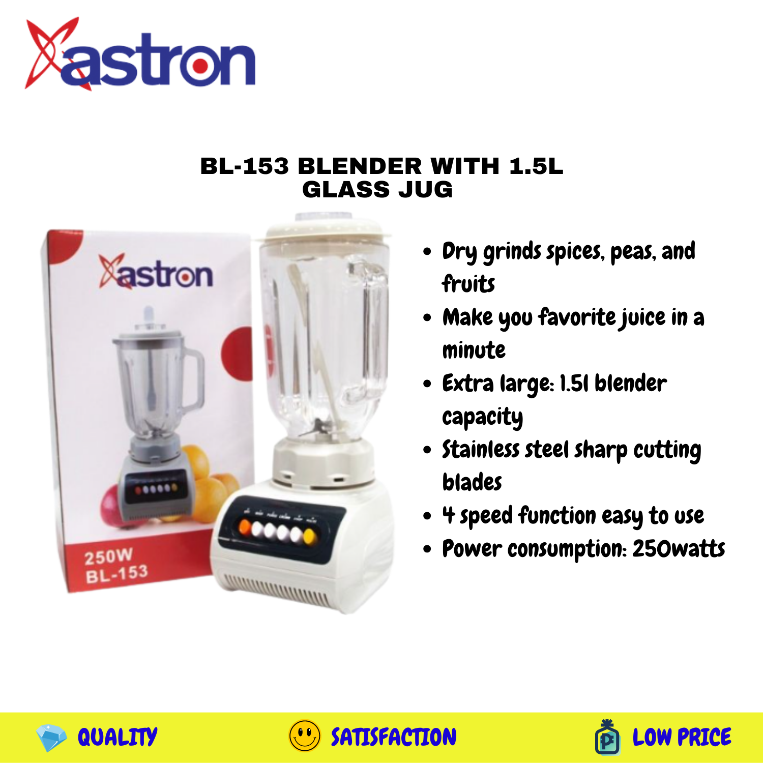 Astron Ice Power Heavy Duty Ice-Crushing Blender (1500W) (2L Capacity) —  Astron Appliances PH