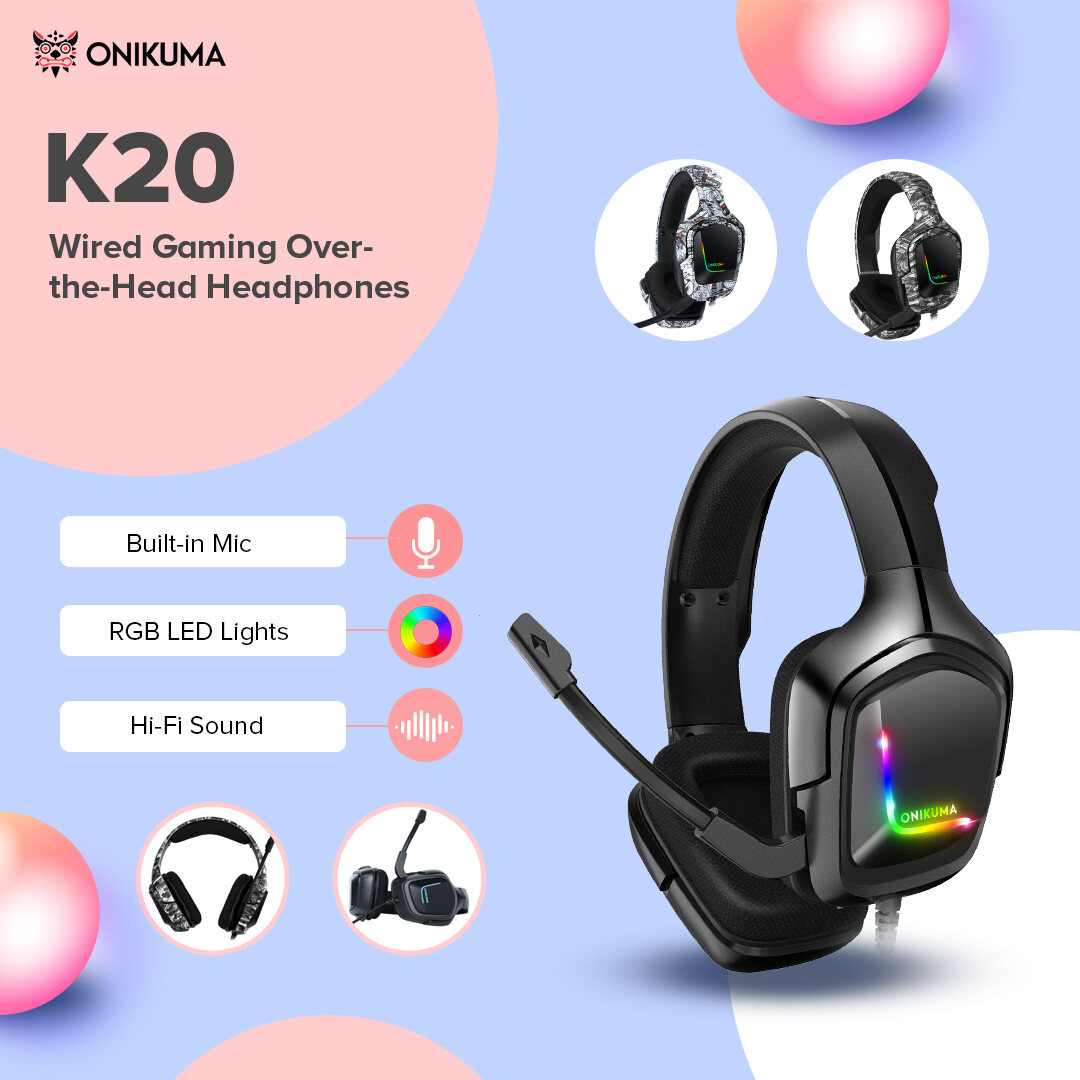 Onikuma K20 Gaming Headset with RGB Backlight and Mic