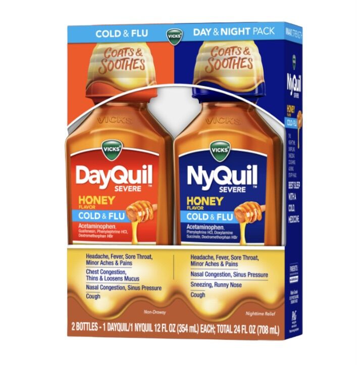 Vicks DayQuil & NyQuil Severe Honey, Cough, Cold & Flu Relief, Day