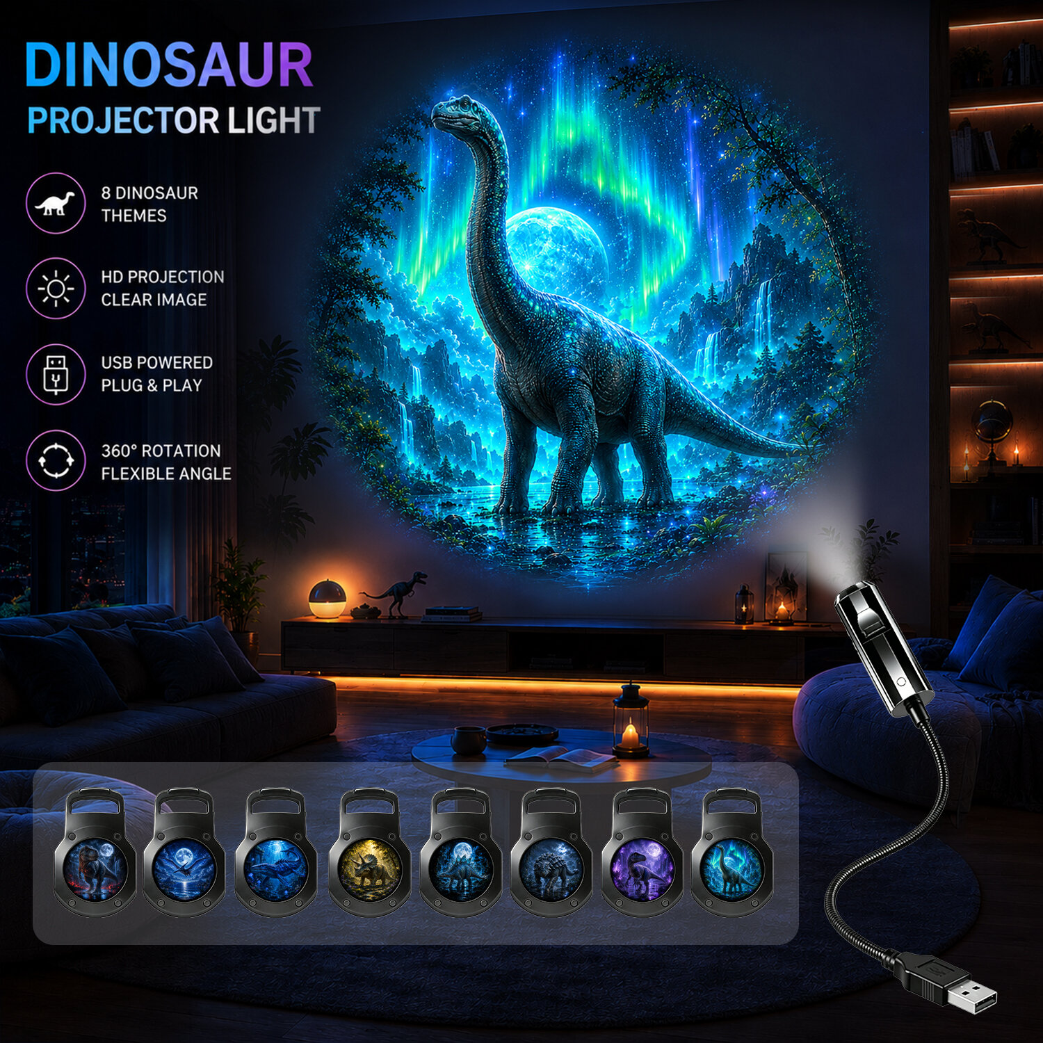 Jurassic dinosaur projection light various dinosaur themes suitable for bedroom bedside decorative ambient lighting.