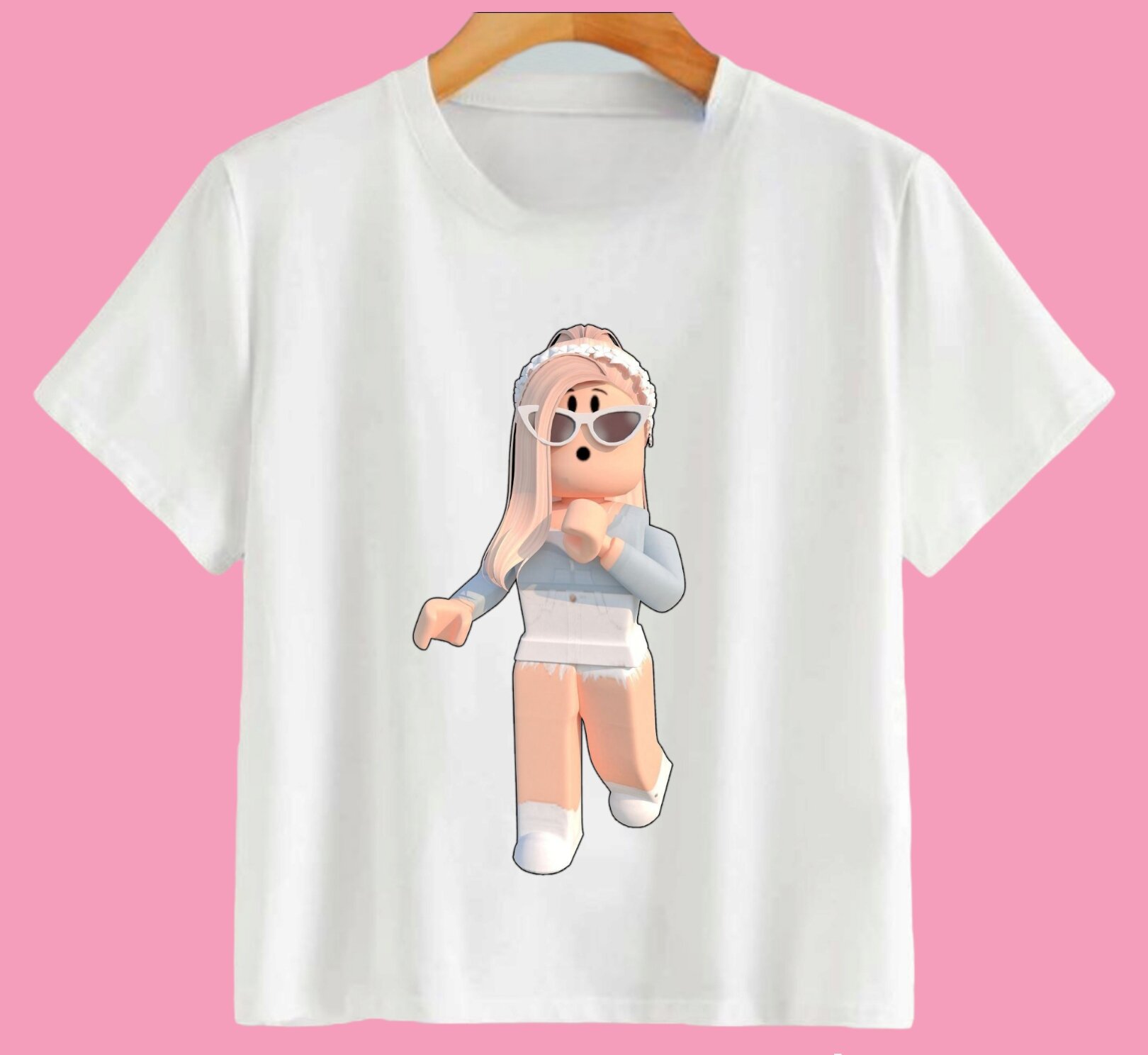 ROBLOX GIRL WHITE SHIRT FOR KIDS AND ADULTS. SUBLIMATION PRINT