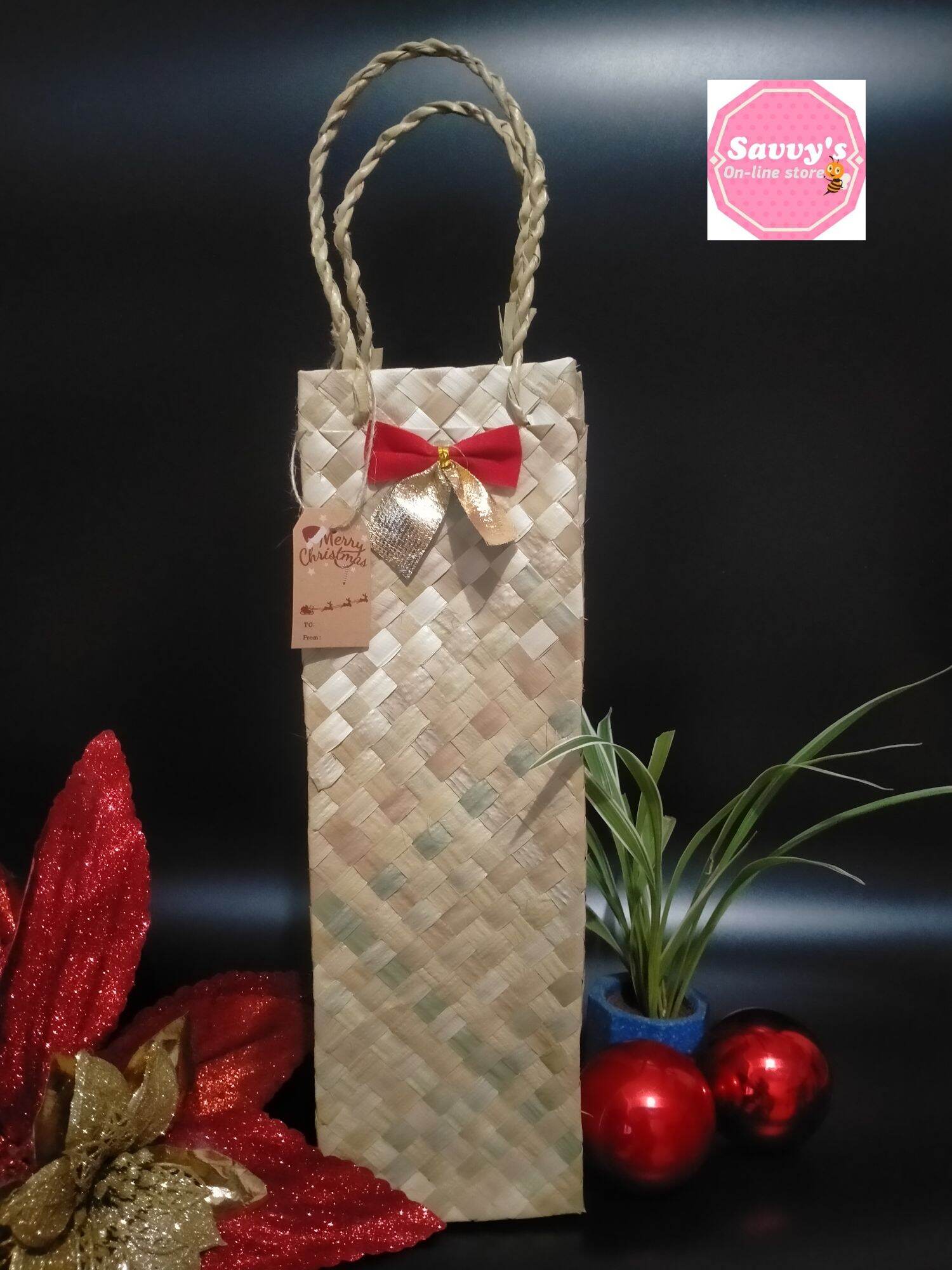 Abushingshing Buri Wine Holder, Multipurpose gift bag, native. (4x4x12