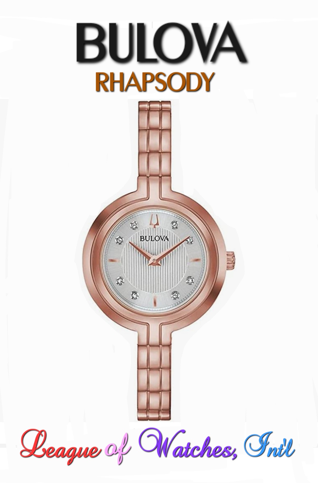 Bulova Ladies Rhapsody Genuine Diamond Rose Gold Dinner Watch, 97P145