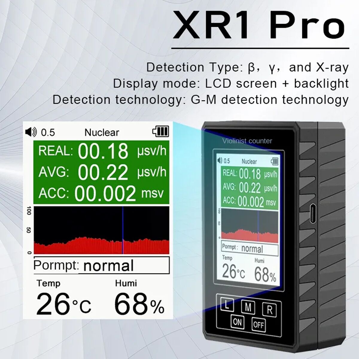 XR1 Pro Nuclear Radiation Detector Color Display Screen Geiger Counter Personal Dosimeter Marble Detector Beta Gamma X-ray