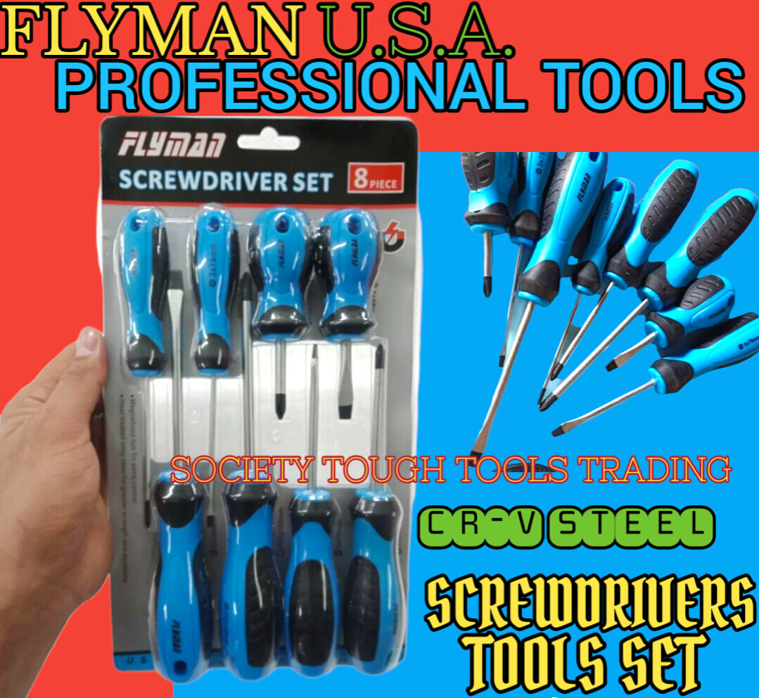 ORIGINAL SCREWDRIVERS SET 8 PCS. FLYMAN U.S.A./ HEAVY DUTY SCREWDRIVERS