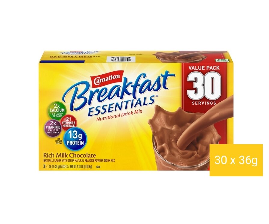 Carnation Breakfast Essentials Rich Milk Chocolate Drink Mix -30 x 36g ...