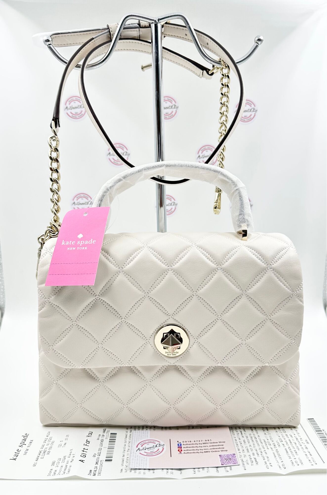 Kate Spade Natalia Top Handle Satchel Smooth Quilted Bag in Parchment