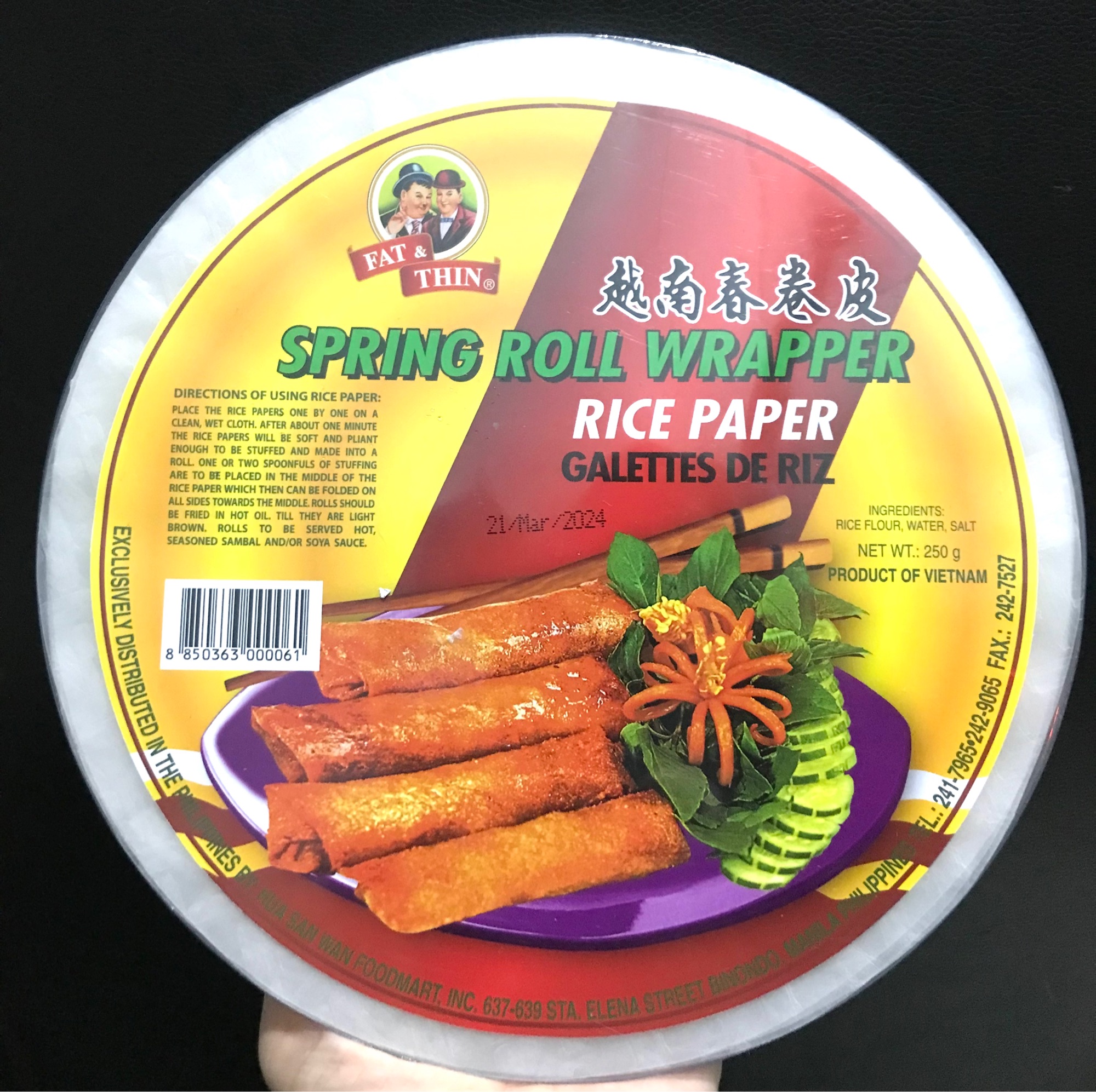 FAT&THIN SPRING ROLL WRAPPER RICE PAPER 250G (U)