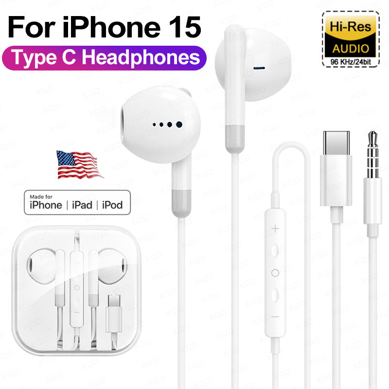 New 2023 Usb Type C Headphone For Apple iPhone 15 Pro Max 14 13 12 11 Wired Earphone 3.5mm Lightning Bluetooth Earbud Accessorie