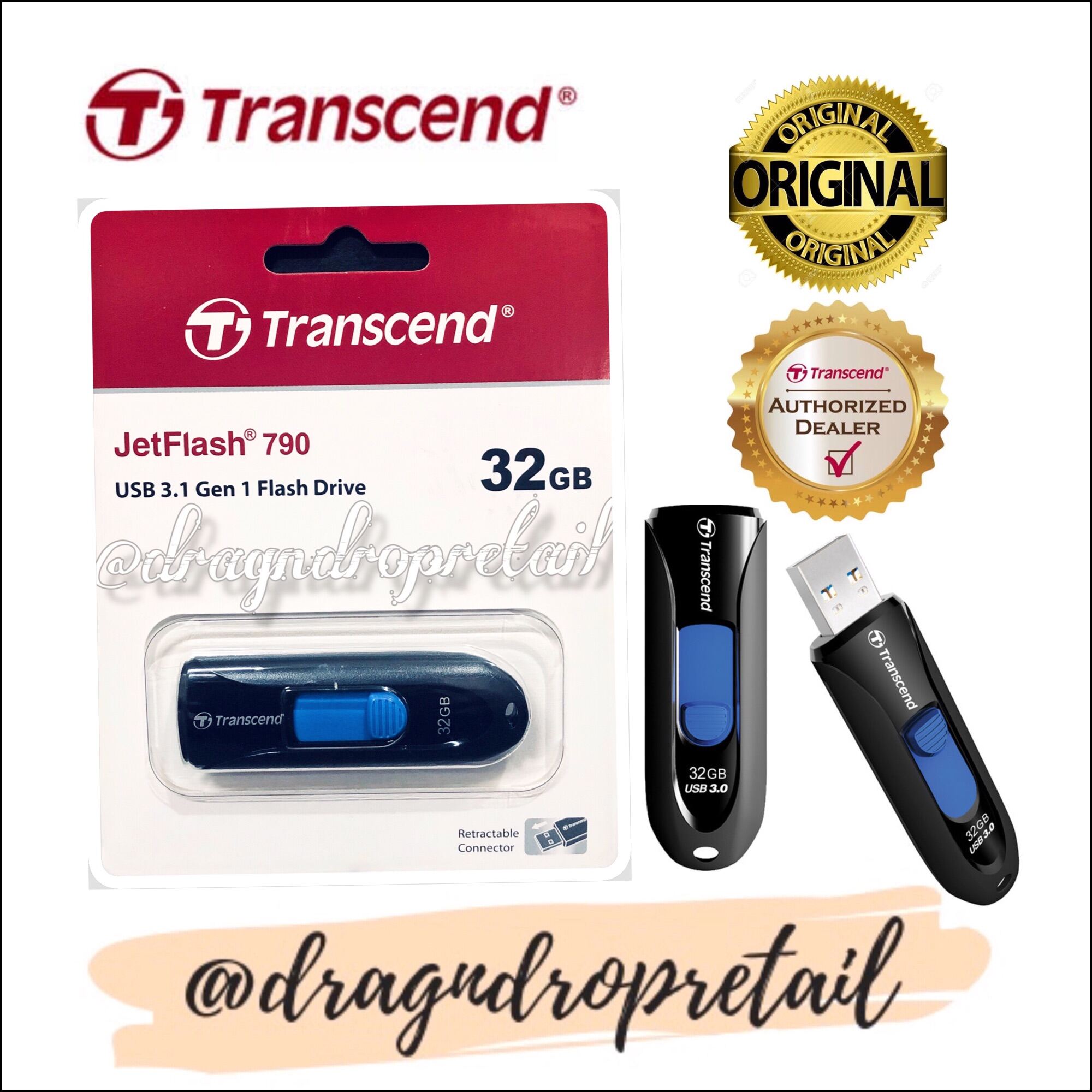 Transcend JetFlash 790 USB 3.0 Flash Drive 128GB 64GB 32GB 16GB JF790 ...