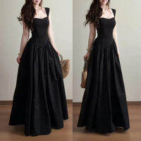 Homecore | French Elegant Black Fitted Waist Dress for Vacation Summer
