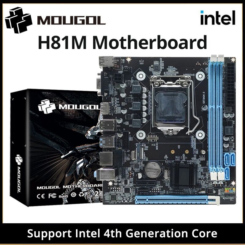 Mougol H81M Gaming Motherboard Dual Channel DDR3 M.2 Nvme PCIEx16 Hdmi Vga Interface Lga 1150 Supports Intel Core 4th Gen Cpu