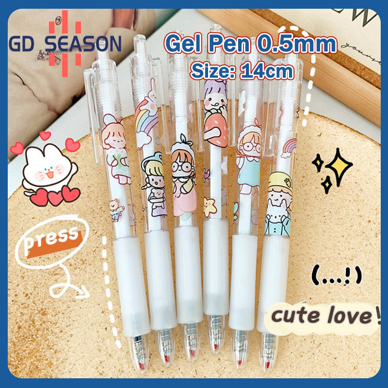 Cartoon Girl Gel Pens - 3PC Set, 0.5mm Black Ink