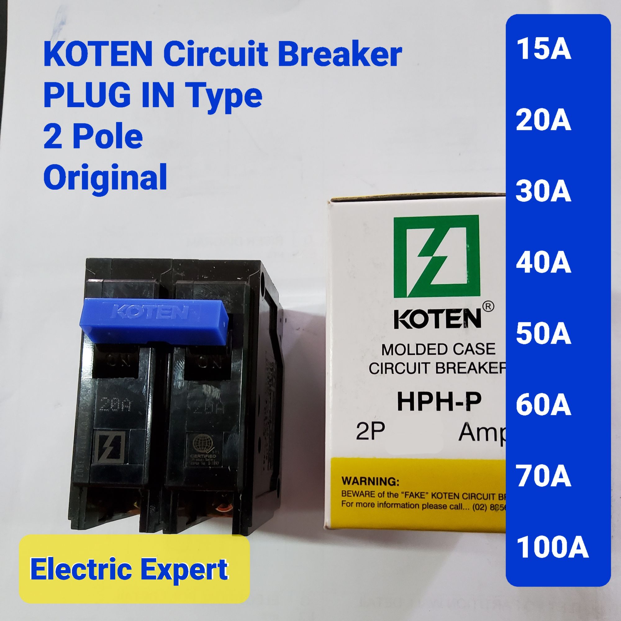 Koten Circuit Breaker (ORIGINAL) Plug In 2Pole. 15A, 20A, 30A, 40A, 50A ...