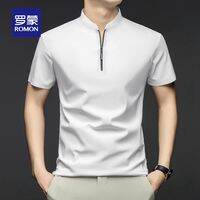 ROMON | Summer Cool Ice Silk Half Zip Polo Shirt Short Sleeve