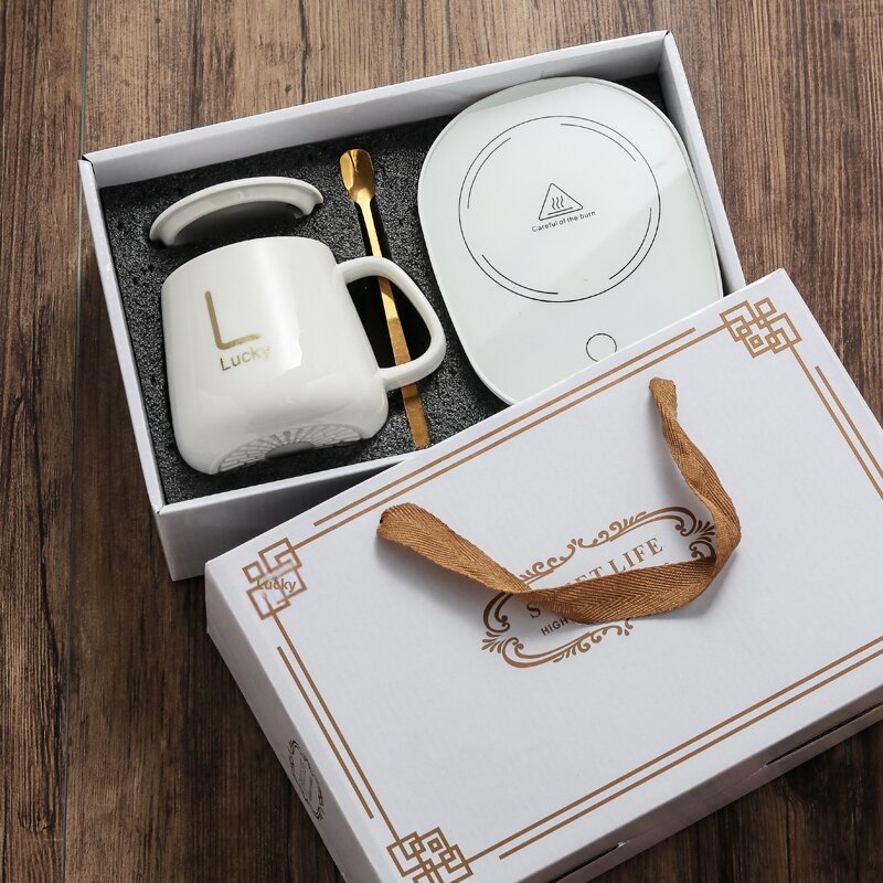 Product photo of Warming mug gift set with 55°C heated coaster from its Lazada listing