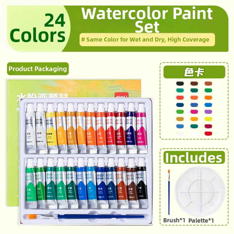 De Li | Water Soluble Washable Beginner-Friendly Watercolor and Gouache Paint Set Tube
