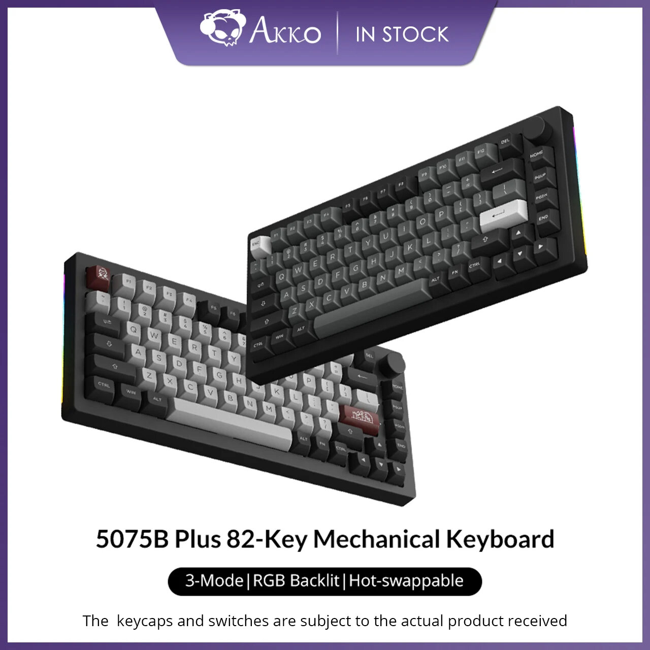 Akko 5075B Plus 75% Mechanical Gaming Keyboard 3/5 Pin Hot Swap Rgb Three-Modes 2.4GHz Wireless/USB Type-C/Bluetooth 5.0