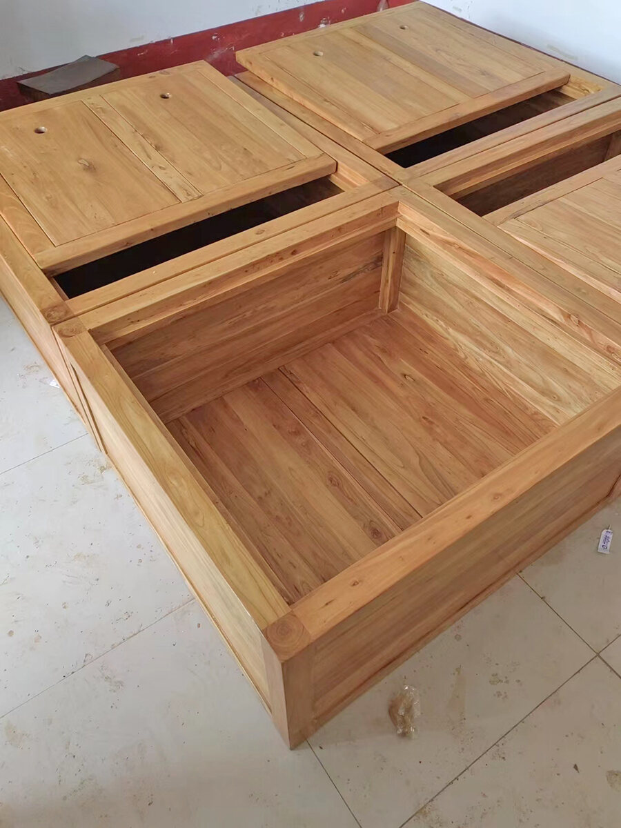 Old Elm Wood Box Bed Solid Wood Double Bed Tatami Bed BoxPacked