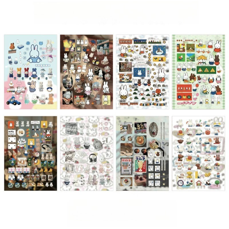 8 Pieces of Miffy Cuttable Stickers Ins Cute Cartoon Creative Ledger Notebook Handmade Decoration Material Waterproof Stickers