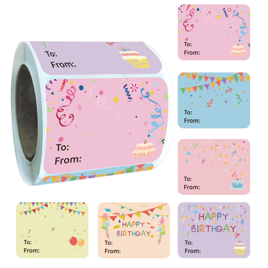 200 Pcs Happy Birthday Gift Tags Name Tags Stickers 1.5 x 2 Inch - Rectangle Christmas to from Labels .