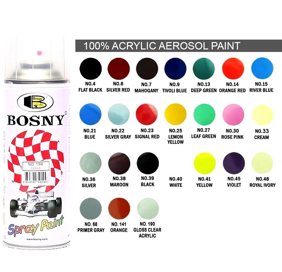 Bosny Spray Paint Standard Colors Flat Black, Clear, Cream, White, Silver,  Red, Blue, Orange, Primer, Grey, Yellow,Green | Lazada PH