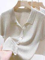 Loowmane | Lightweight Loose Purple Short Sleeve Polo Knit Top