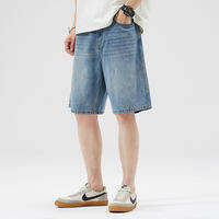 Hansca | Summer Lightweight Tencel Denim Shorts Mens Loose Straight Mid-Pants 5-Pocket Shorts