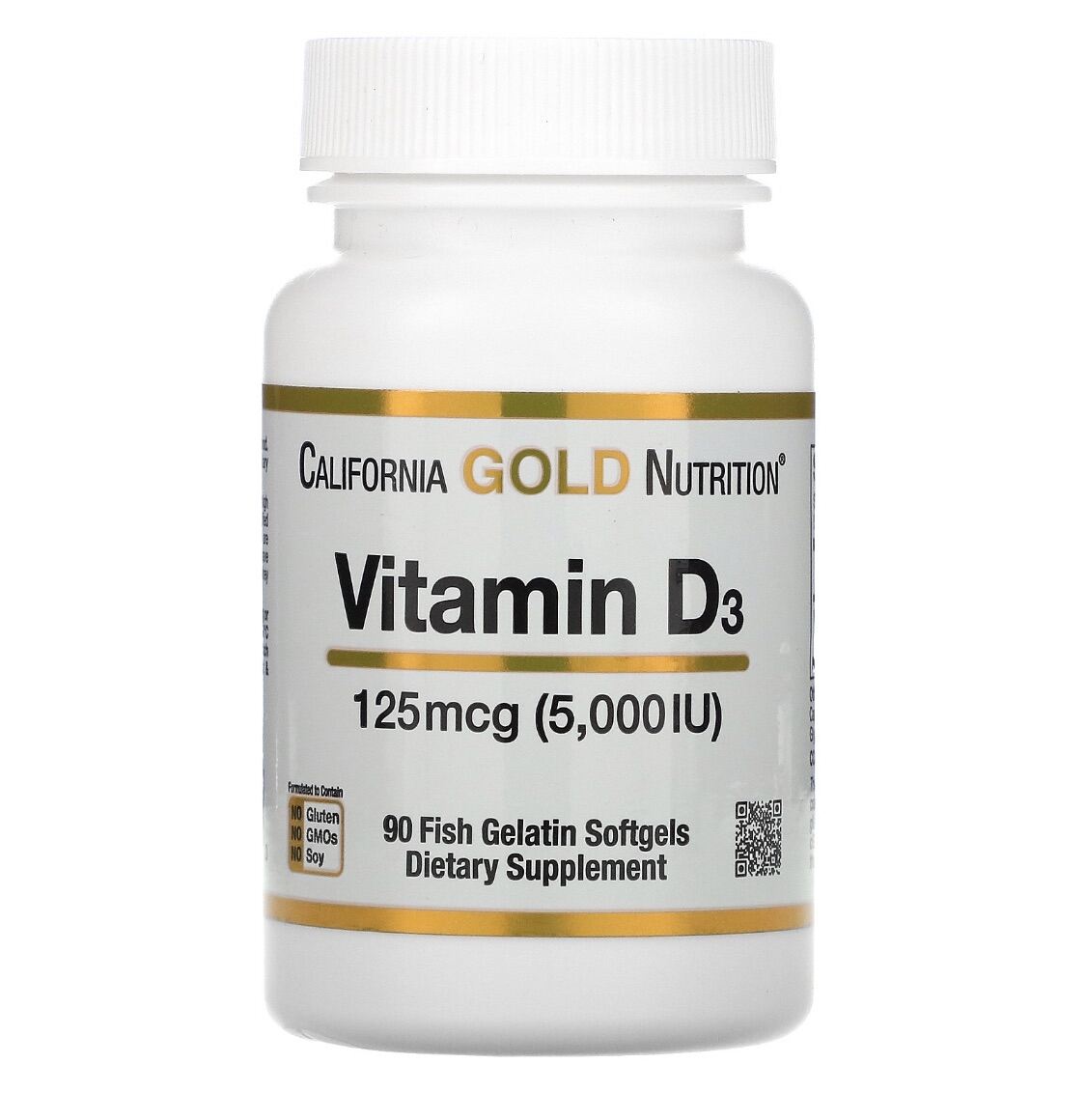 California Gold Nutrition Vitamin D3 5000 iu 125mcg, 90 Fish Gelatin