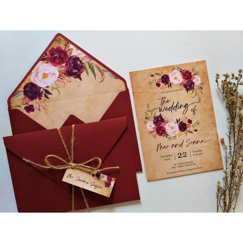 10pcs Set ( invitation with Envelope ) Elegant Rustic Floral theme