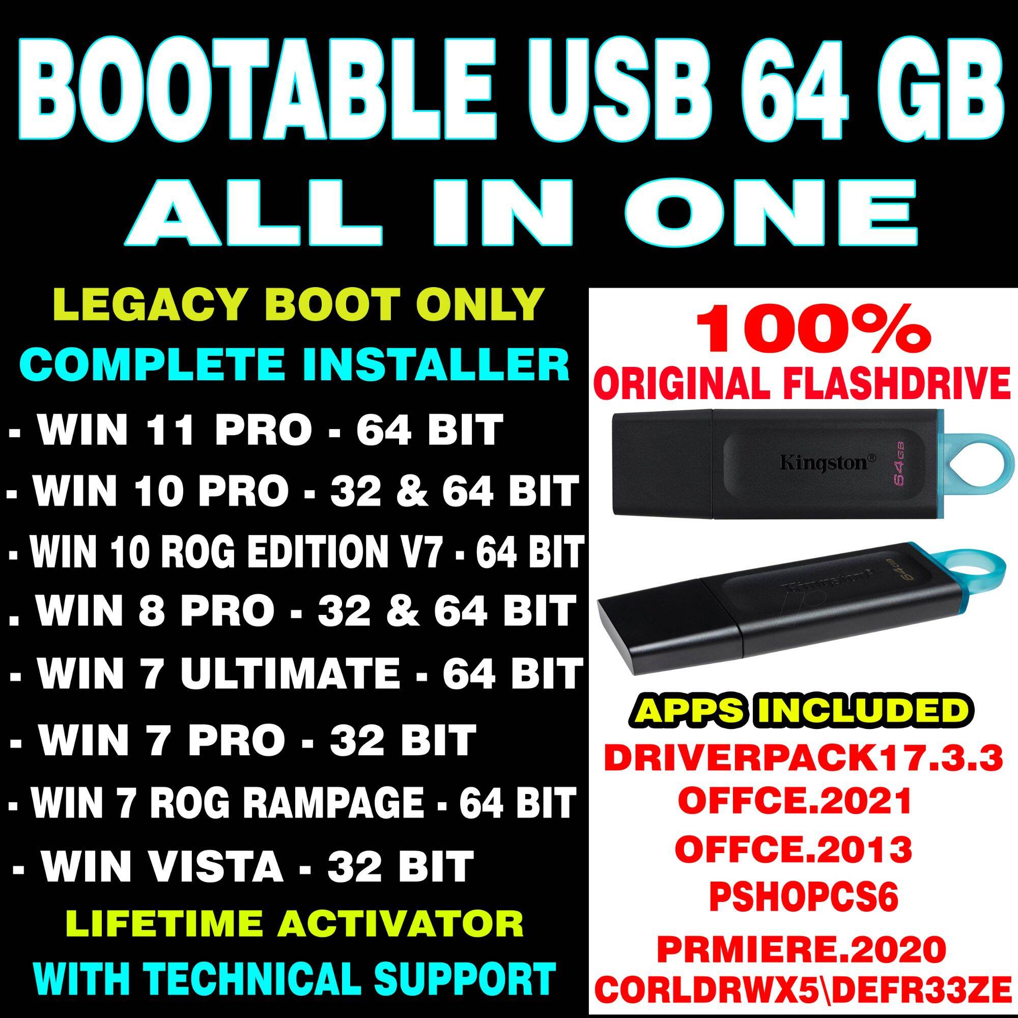 BOOTABLE USB FLASHDRIVE WIN 7,8,10,11,ROG,VISTA APPS ALL IN ONE | Lazada PH
