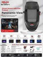 DELIXI Electric Automatic Darkening Welding Helmet for Professionals Full Face Protection with 4 Sensors Dual Power Supply True Color Clear Light Screen Millisecond Adjustment