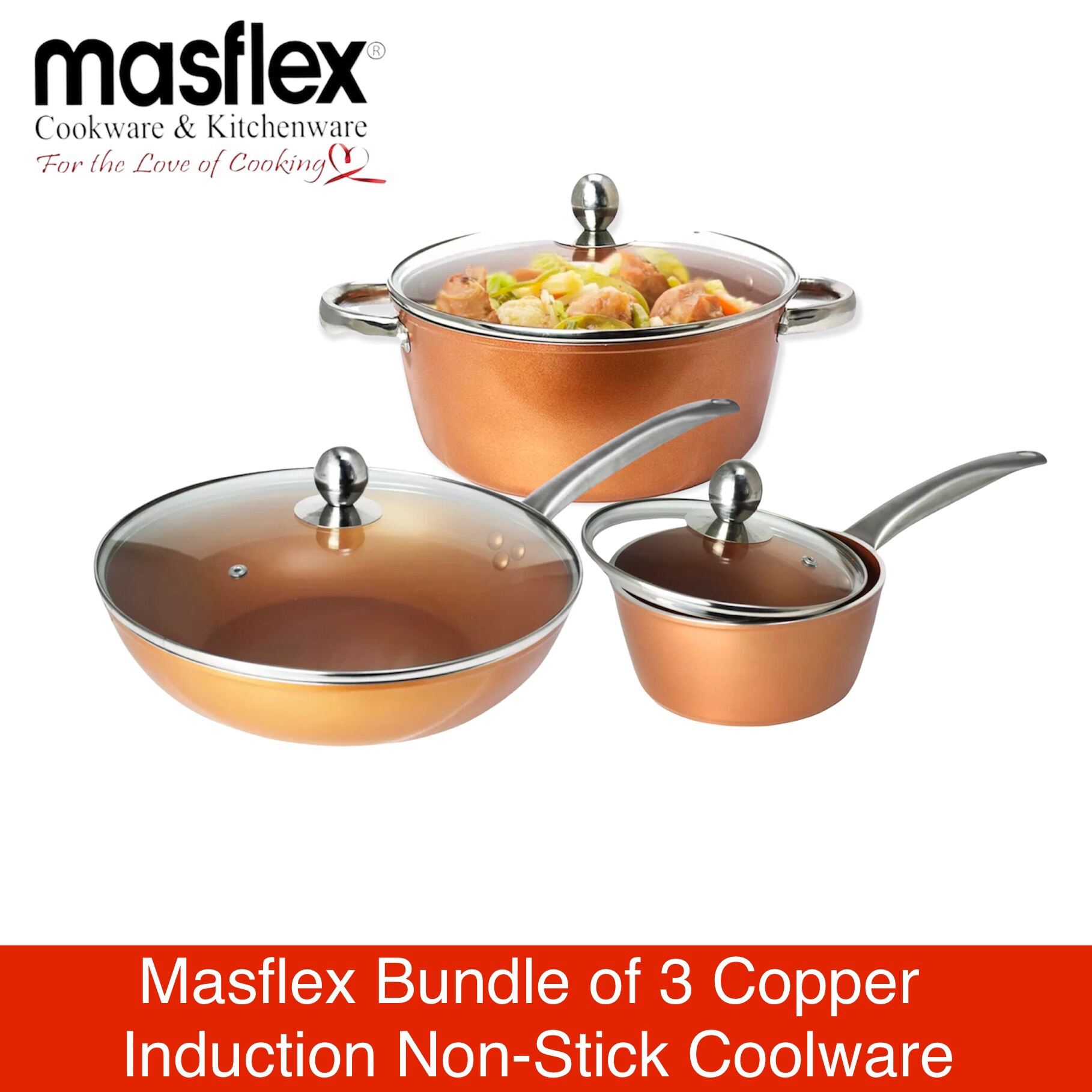 Masflex Original Copper Induction Non Stick Cookware Set - Bundle Of 3 ...