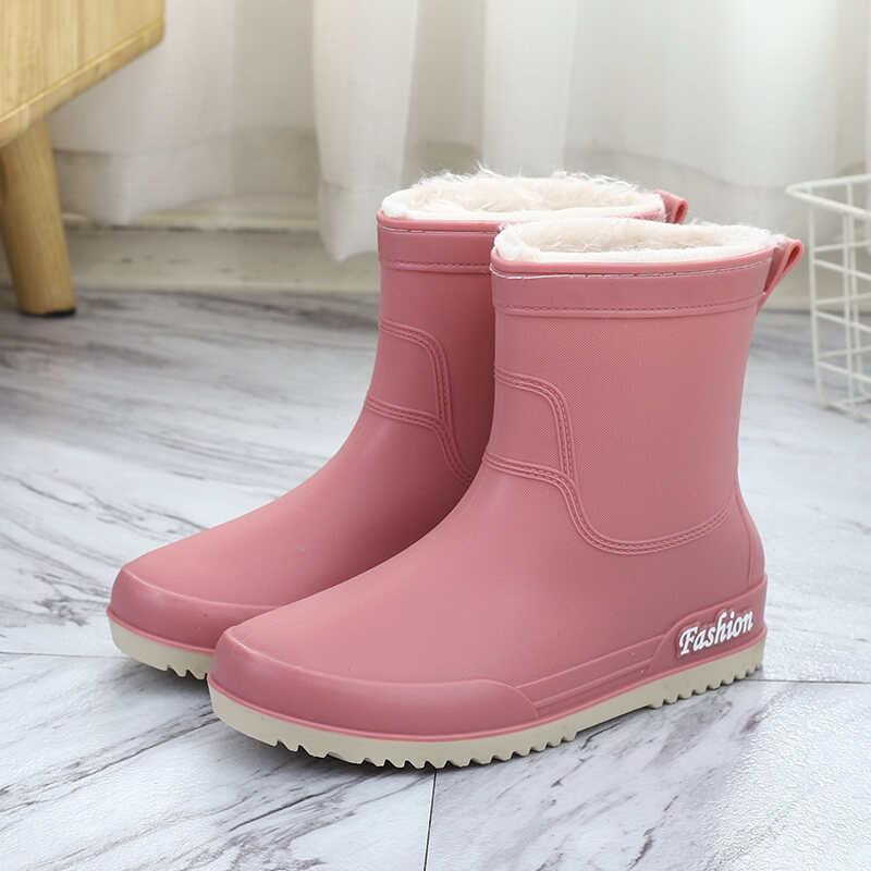 Winter Fashion Women's Fleece-Lined Rain Boots by Brand Name