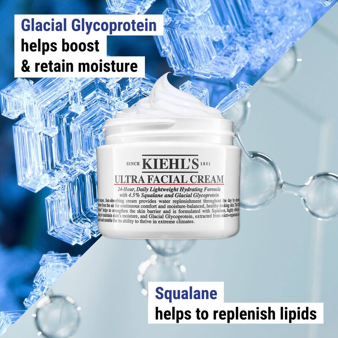 Kiehl's 125ml Ultra Facial Refillable Moisturizers Cream with Squalane for Women&Men Dry Oily