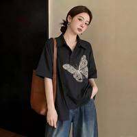 SHIMANQING | Butterfly Embroidery Notch Collar Irregular Design Shirt