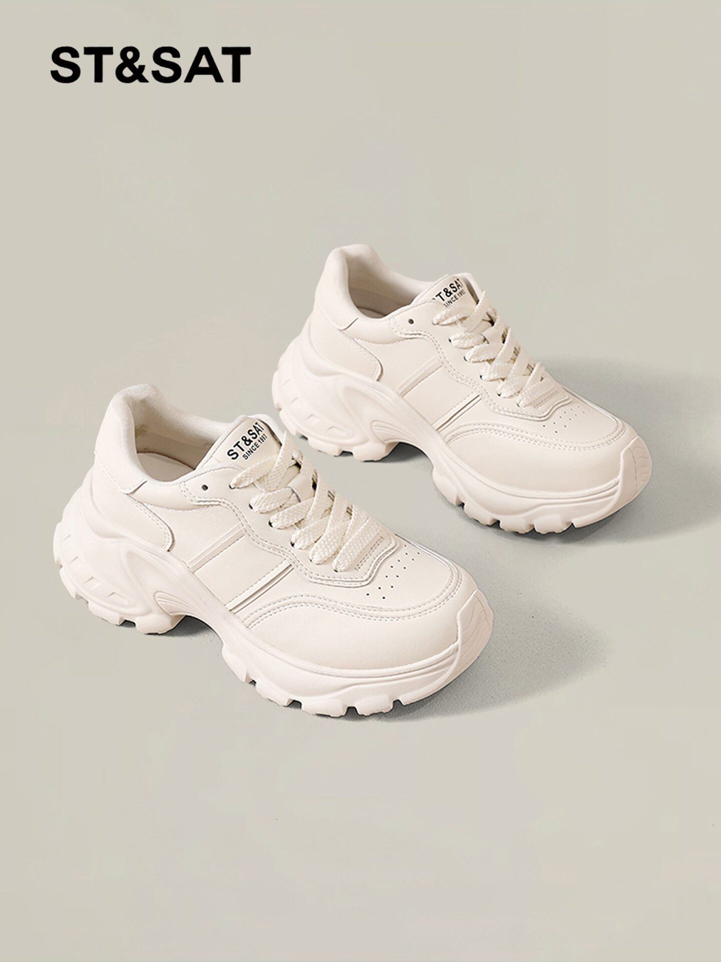 ST&SAT | Height-increasing Dad Sneakers with Platform for Short Women White Presyo 4,419 Piso*Libreng Shipping