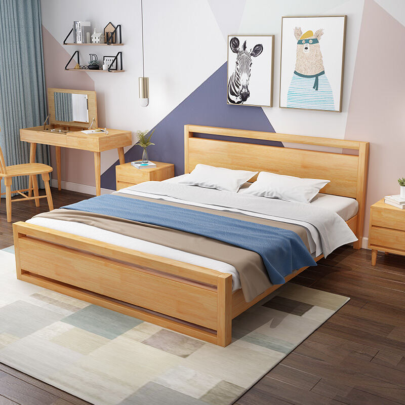 Thickened Nordic Solid Wood Bed 1.8 M Double Bed 1.5 M Single Bed ...