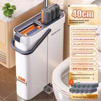 Joybos | No-Hands Cleaning Mop with Spin Bucket Set Microfiber Flat Mop for Dry and Wet Use 33cm Head Size Stainless Steel Rod Manual Drive System