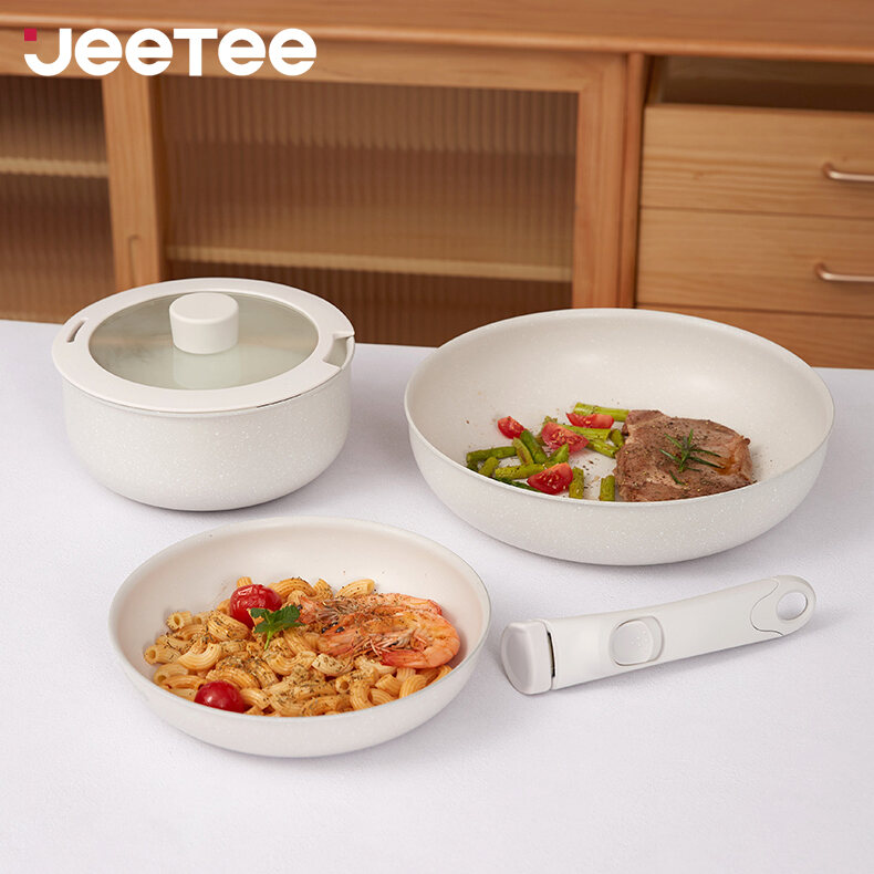 JEETEE OEM Morandi Detachable Oven Safe Nonstick Die Cast Aluminum Cookware  Set With Detachable Pan Handle Cooking Sets Cookware - Buy JEETEE OEM  Morandi Detachable Oven Safe Nonstick Die Cast Aluminum Cookware