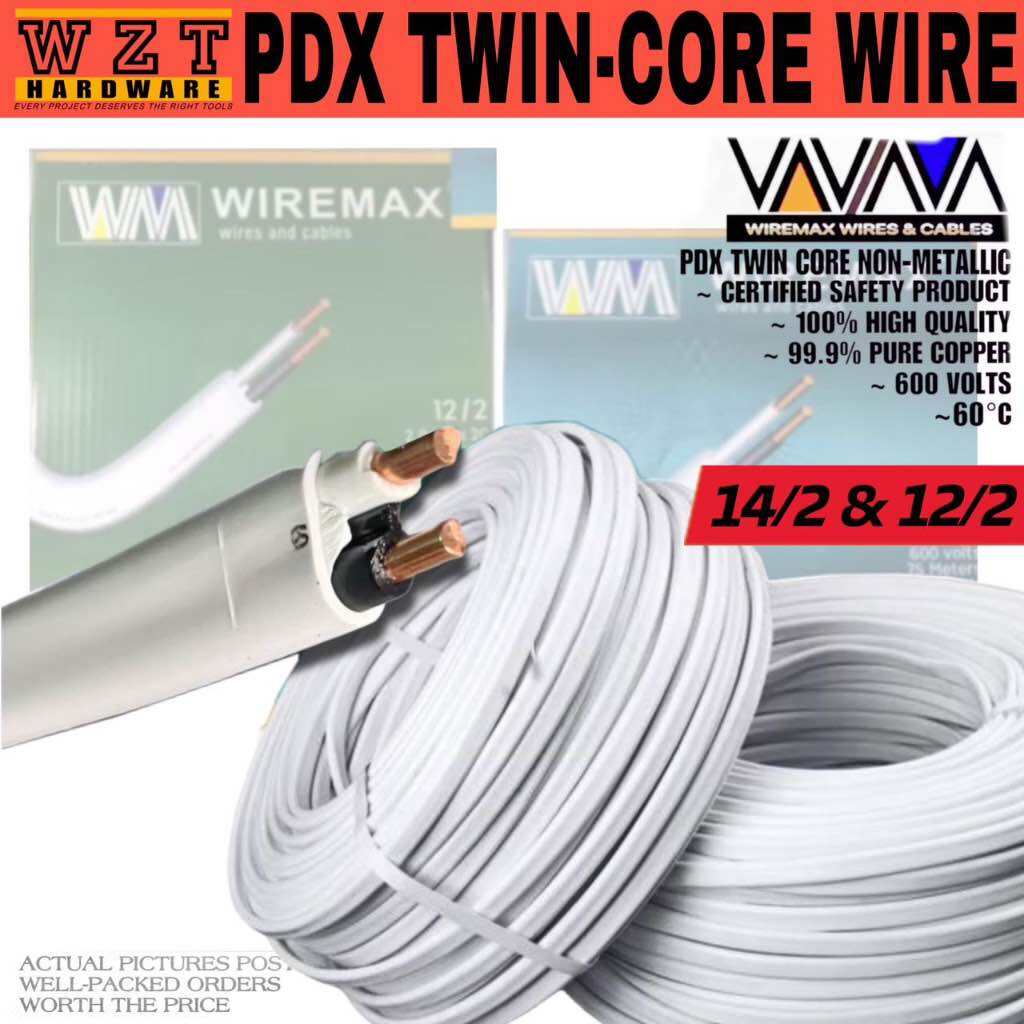 Wiremax 99.9% Pure Copper Wire Pdx Twin Core NON-METALLIC Wire 14/2 1.6mm 75 Meter