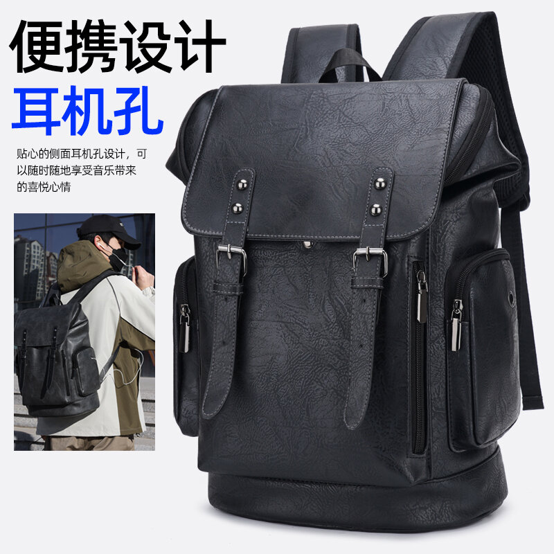 black leather backpack philippines Roll Top | 15" Laptop Backpack | Leather Backpack For Men shaped studs and custom metal zipper pulls Leather Backpack Rucksack Bag Philippines