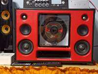 4rth order bandpass Bluetooth speaker thailand build 8 inches Rockford subwoofer 300 watts dua voice coil Ht21 2G amplifier with zk-pre mic for karaoke mode 120w+120w+260watts  24v 30A smps  Add P4800 for 24v 8s battery pack 15ah 26.8v output