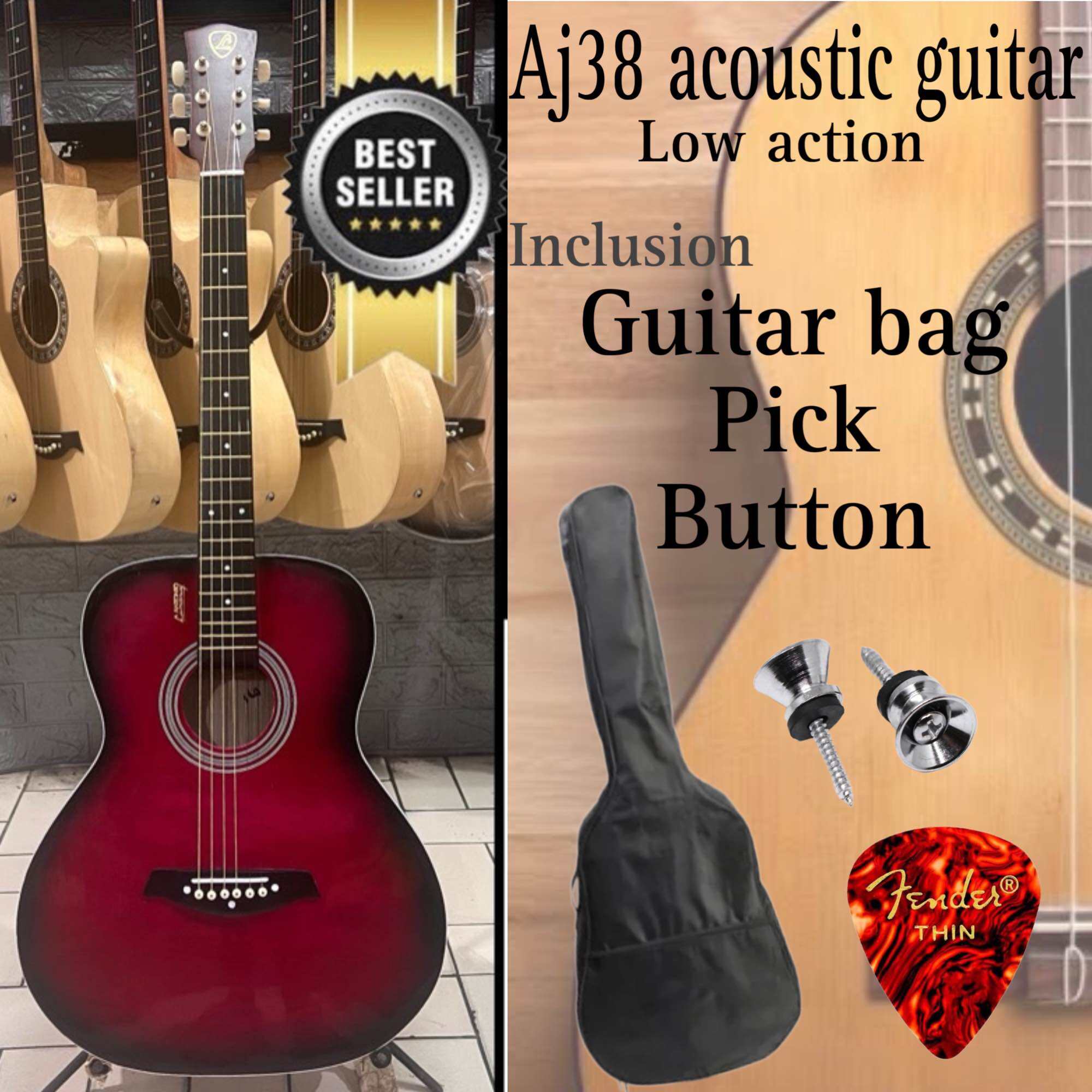 LUMANOG AJ38 Jr Acoustic Guitar with Free Bag and Picks