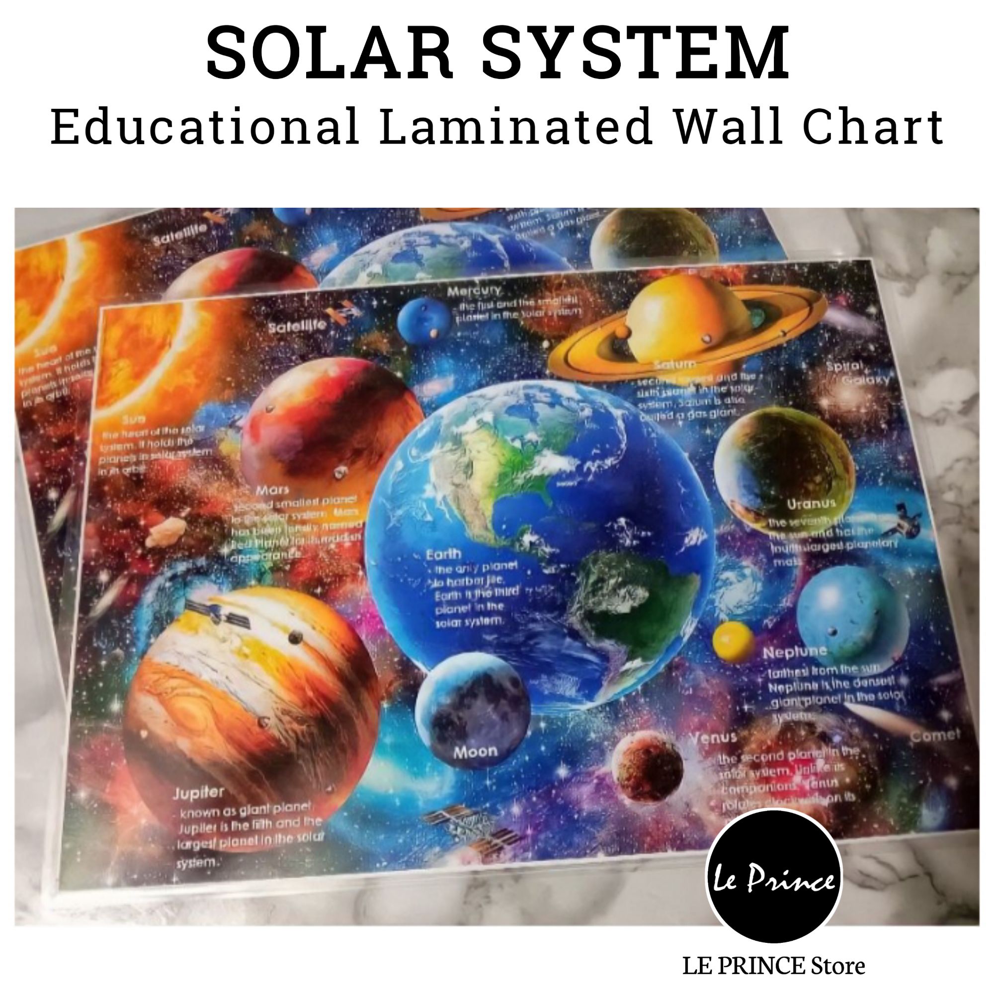 Solar System Poster for Kids - Laminated 14x19.5 - Educational Chart,  Classroom Poster and Decoration, Back to School Supplies, Learning Poster  for