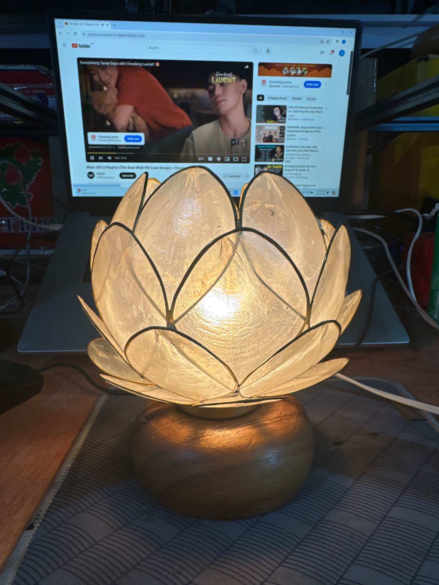 Capiz Lampshade Cabbage free bulb w/ laser engraved