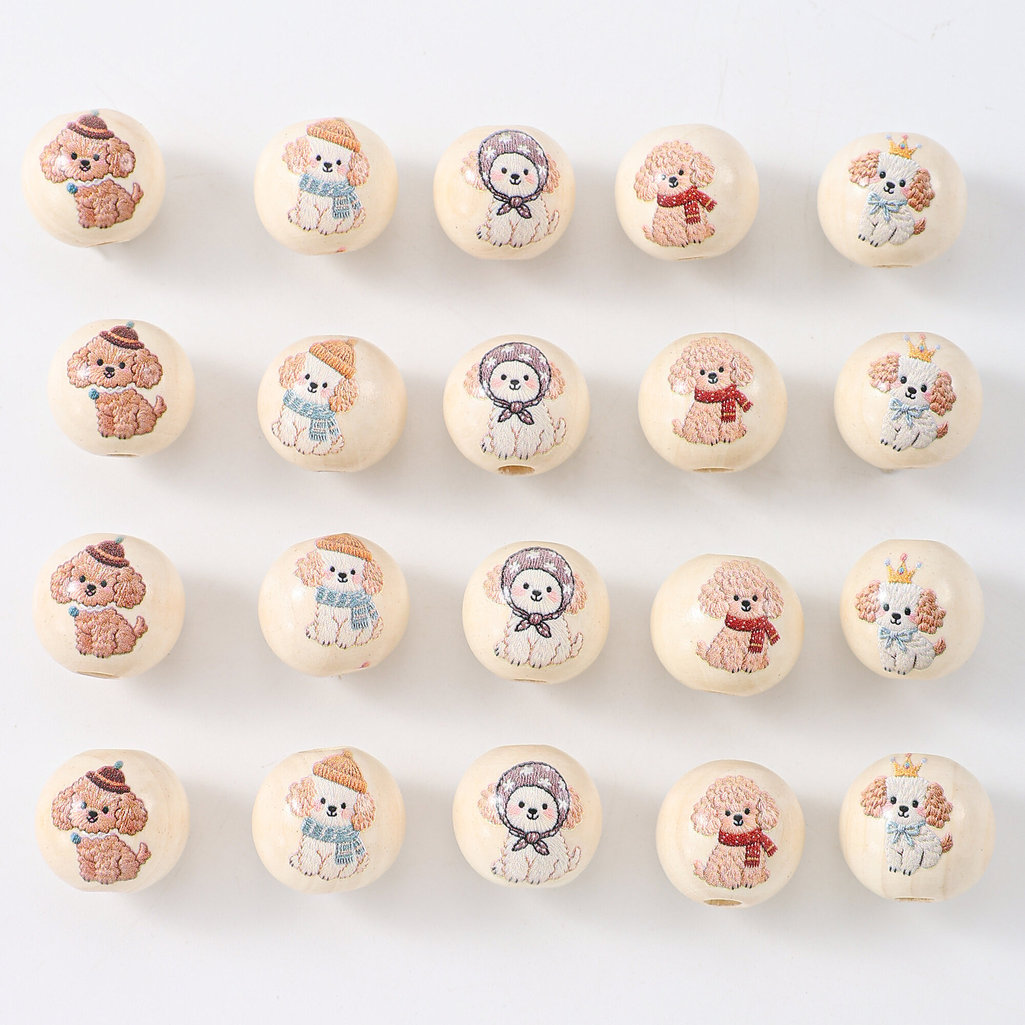 iYOE 10pcs 20mm Wooden Dog Round Beads Puppy Printed Large Hole Loose Spacer Beads for Jewelry Making Bracelet Necklace Keychain