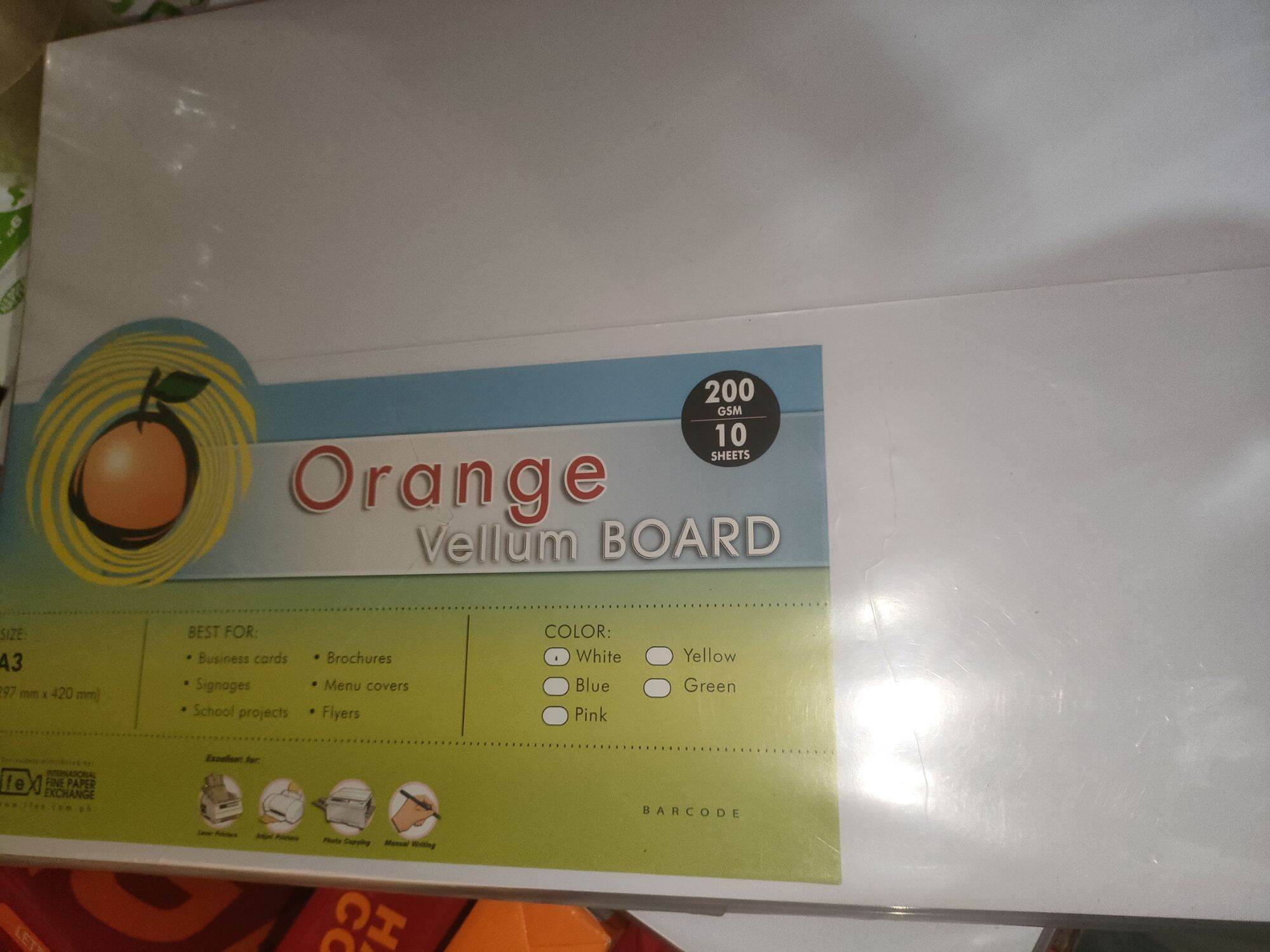 A3 Board Paper / A3 Size Orange Vellum Board 200gsm by 10 sheets. 